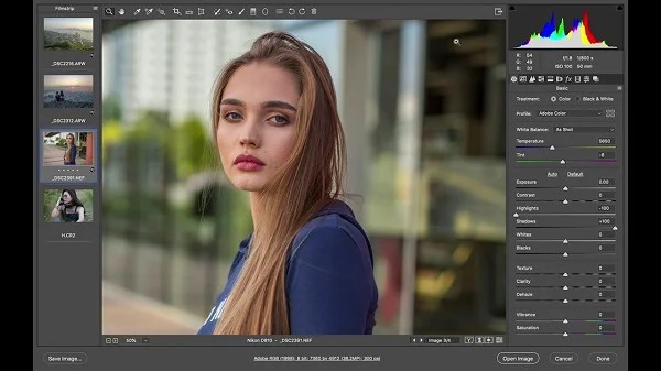 Giao diện của Camera Raw trong Photoshop